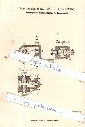 Original Patent  -  Firma Steinle & Hartung in Quedlinburg , 1885 , Maschinenelemente !!!