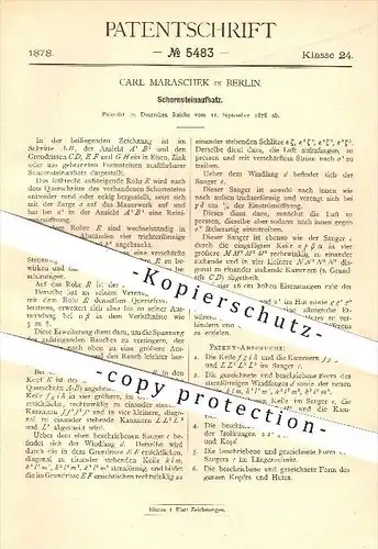 original Patent - Carl Maraschek in Berlin , 1878 , Schornsteinaufsatz , Schornstein , Esse , Essen , Feuerung !!!