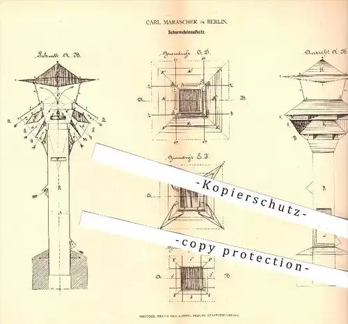 original Patent - Carl Maraschek in Berlin , 1878 , Schornsteinaufsatz , Schornstein , Esse , Essen , Feuerung !!!