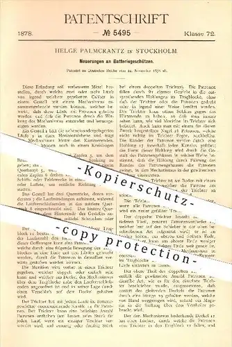 original Patent - Helge Palmcrantz in Stockholm , 1878 , Batteriegeschütze , Waffen , Geschosse , Geschütze , Kaliber