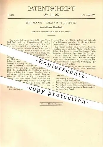 original Patent - Hermann Heiland in Leipzig , 1880 , Verstellbarer Malerbock , Maler , Handwerker , Hochbau , Gerüstbau