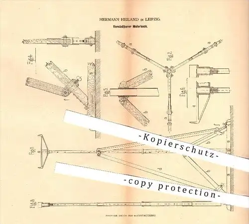 original Patent - Hermann Heiland in Leipzig , 1880 , Verstellbarer Malerbock , Maler , Handwerker , Hochbau , Gerüstbau