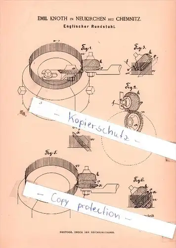 Original Patent  -  Emil Knoth in Neukirchen bei Chemnitz , 1885 , Englischer Rundstuhl !!!