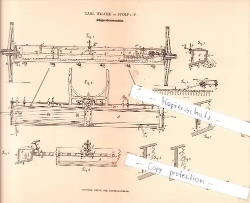 Original Patent  - Carl Wilcke in Stolp i. P. , 1883 , Düngerstreumaschine !!!