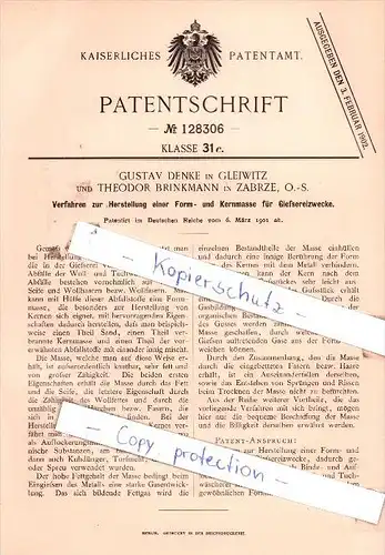 Original Patent  - Gustav Denke in Gleiwitz und Theodor Brinkmann in Zabrze, O.-S. , 1901 , !!!