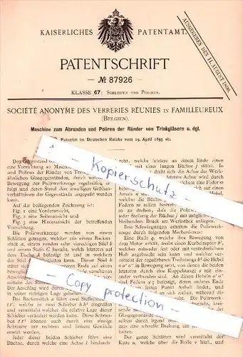 Original Patent  - Sociètè Anonyme des Verreries Rèunies in Familleureux , Belgien , 1895 , !!!