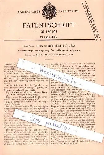 Original Patent  - Gebrüder Kern in Bühlerthal i. Bad. , 1901 , Reibungs-Kupplungen !!!