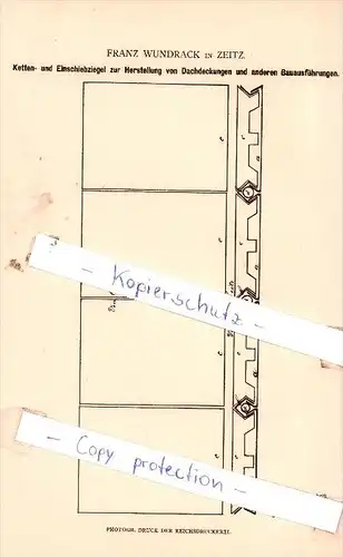 Original Patent - Franz Wundrack in Zeitz , 1880 , Ketten- und Einschiebziegel  !!!