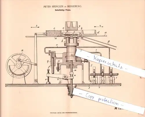 Original Patent - Peter Spengler in Merseburg , 1900 , Selbstthätige Presse !!!