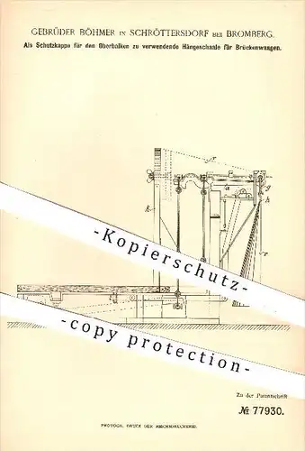original Patent - Gebrüder Böhmer in Schröttersdorf bei Bromberg , 1894 , Hängeschale für Brückenwaage , Waage , Waagen