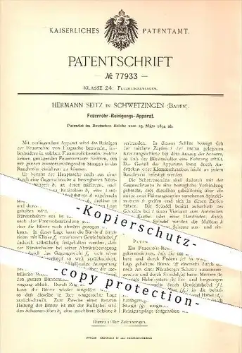 original Patent - Hermann Seitz in Schwetzingen , 1894 , Feuerrohr - Reinigungsapparat , Feuerung , Heizung !!!