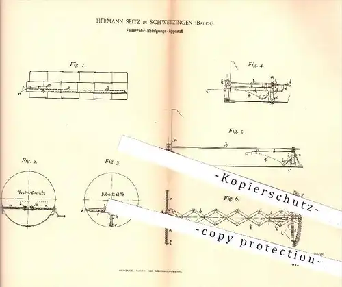 original Patent - Hermann Seitz in Schwetzingen , 1894 , Feuerrohr - Reinigungsapparat , Feuerung , Heizung !!!