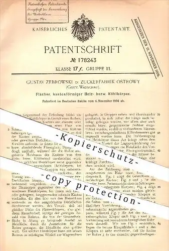 original Patent - Gustav Zebrowski in Zuckerfabrik Ostrowy , Gouv. Warschau , 1904 , Heizkörper , Kühlkörper , Heizung !