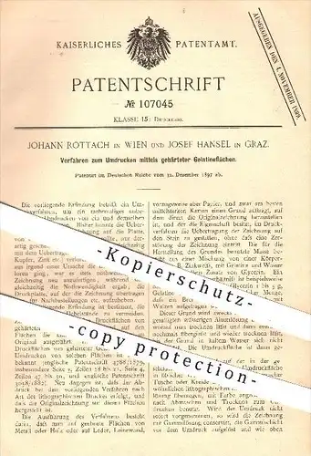 original Patent - Johann Rottach in Wien & Josef Hansel in Graz , 1897 , Umdrucken mit gehärteter Gelatine , Druck !!!
