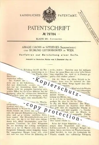 original Patent - Amalie Gross , Szederjes , Siebenbürgen , Sigmund Leitersdorfer in Wien , 1893 , Herstellung von Seife
