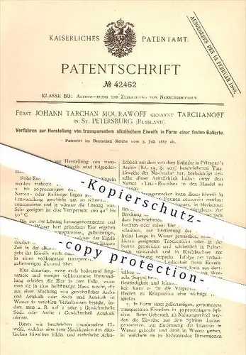 original Patent - Fürst Johann Tarchan Mourawoff , Tarchanoff , St. Petersburg , Russland , 1887 , alkalisches Eiweiß !