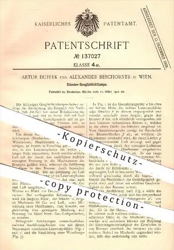 original Patent - A. Duffek u. Alexander Beschorner , Wien , 1902 , Ständer - Gasglühlichtlampe , Licht , Laterne , Gas