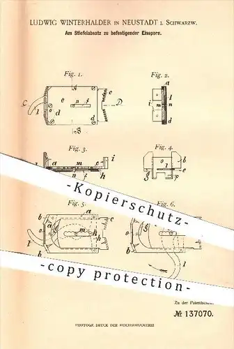 original Patent - Ludwig Winterhalder in Neustadt , 1901 , Eissporn am Stiefelabsatz , Stiefel , Schuhwerk , Schuster !!