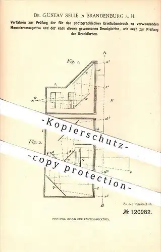 original Patent - Dr. G. Selle , Brandenburg , Havel , 1899 , Prüfung der Negative für Farbendruck , Druckfarbe , Druck