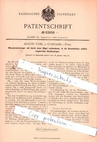 Original Patent - August Pahl in Stargard i. Pomm. , 1895 , Wasserstandszeiger  !!!