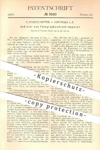 original Patent - C. Hägele - Ritter , Esslingen a. N. , 1879 , Schreib- u. Telegraphendrucker , Telegraph , Drucker !!!