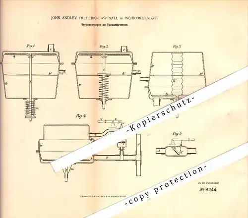 Original Patent - John Aspinall in Inchicore b. Dublin , Ireland , 1879 , Vacuum brake for railway !!!