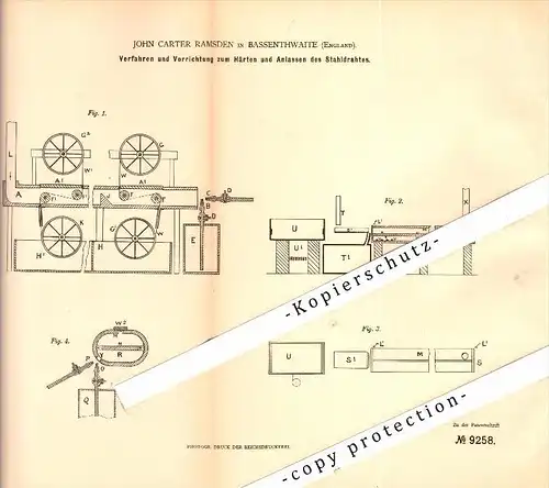 Original Patent - J.C. Ramsden in Bassenthwaite , England , 1879 , Apparatus for hardening wire , Cockermouth !!!