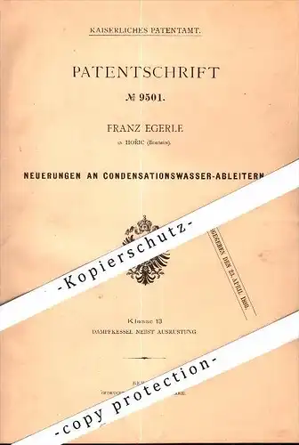 Original Patent - Franz Egerle in Horic / Milovice u Horic , 1879 , Condensationswasser-Ableiter , Milowitz , Böhmen !!!