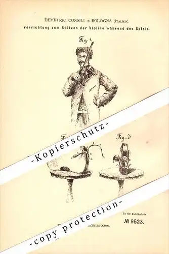 Original Patent - Demetrio Consili in Bologna , Italia , 1879 , Supporto per Violino , musica !!!