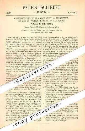 Original Patent - F. Marquardt in Hofhegnenberg b. Augsburg ,1879, Hefebereitung , Brauerei , Bier , Steindorf , Schloss