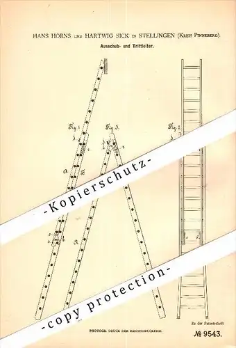 Original Patent - Hans Horns und H. Sick in Stellingen b. Hamburg , 1879 , Trittleiter , Haushalt , Pinneberg !!!