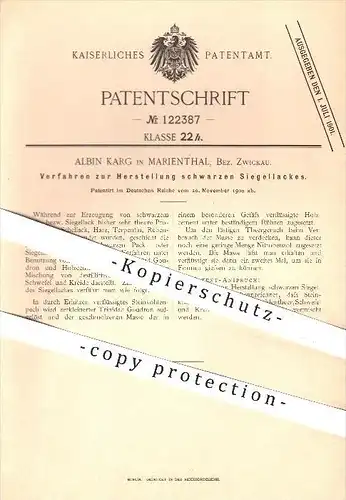 original Patent - Albin Karg in Marienthal , Zwickau , 1900 , Herstellung von schwarzem Siegellack , Lack , Schellack !!