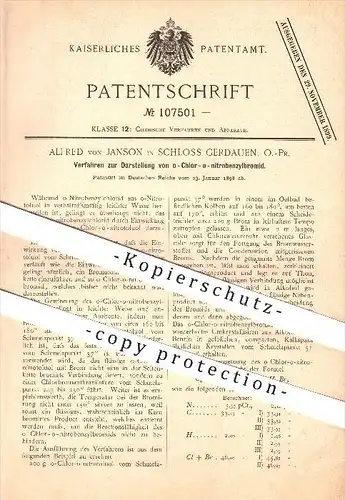 original Patent - A. von Janson , Schloss Gerdauen , O.-Pr. , 1898 , Darstellung o - Chlor - nitrobenzylbromid , Chemie