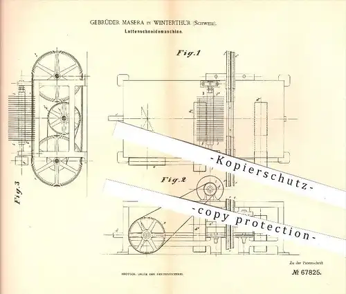 original Patent - Gebrüder Masera in Winterthur , Schweiz , 1892 , Latten - Schneidemaschine , Holz , Tischler , Säge !!