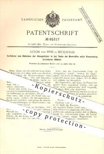 original Patent - Anton von Pein in Bitterfeld , 1892 , Abdecken der Abzugslöcher an Brennöfen , Ofen , Öfen , Ofenbauer