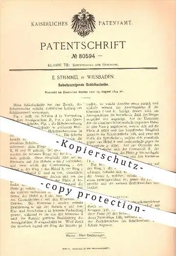 original Patent -  E. Steimmel in Wiesbaden , 1894 , Selbstanzeigende Schießscheibe , Schützenverein , Waffen , Gewehre