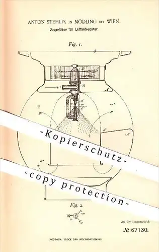 original Patent - Anton Stehlik in Mödling bei Wien , 1891 , Doppeldüse für Luftbefeuchter , Gebläse , Düse !!!