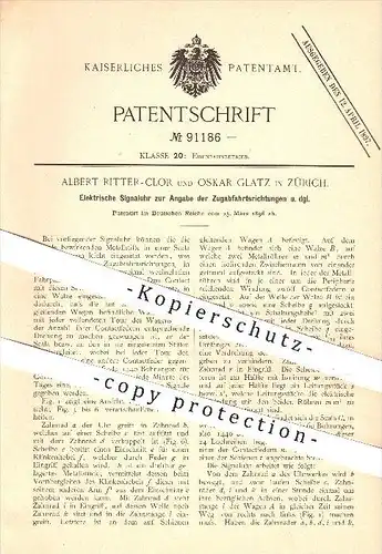original Patent - Albert Ritter-Clor und Oskar Glatz in Zürich , 1896 , Elektrische Signaluhr , Uhr , Signal , Eisenbahn