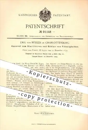 original Patent - Emil von Bühler in Charlottenburg , 1895 , Sterilisieren von Flüssigkeiten , Lebensmittel , Berlin !!!