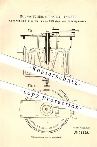 original Patent - Emil von Bühler in Charlottenburg , 1895 , Sterilisieren von Flüssigkeiten , Lebensmittel , Berlin !!!