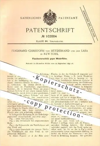 original Patent - Ferdinand Ch. von Heydebrand und der Lasa , New York , 1897, Flaschenverschluss , Flasche , Verschluss