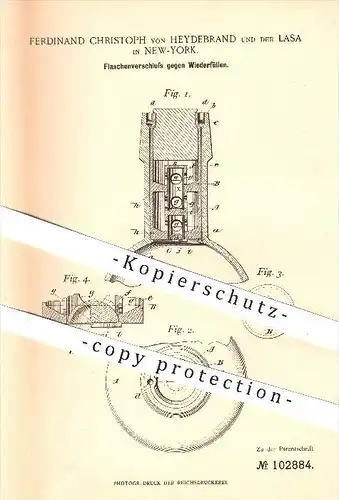 original Patent - Ferdinand Ch. von Heydebrand und der Lasa , New York , 1897, Flaschenverschluss , Flasche , Verschluss