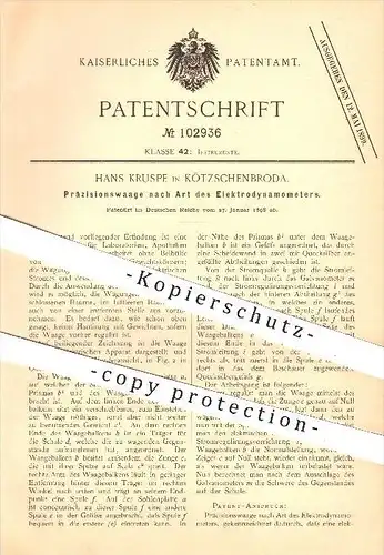 original Patent - H. Kruspe , Kötzschenbroda , 1898, Präzisionswaage nach Art des Elektrodynamometers , Waage , Apotheke