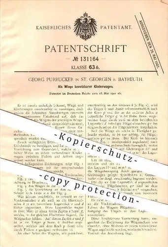 original Patent - Georg Purrucker in St. Georgen , Bayreuth , 1901 , Als Wiege benutzbarer Kinderwagen , Kind , Kinder !