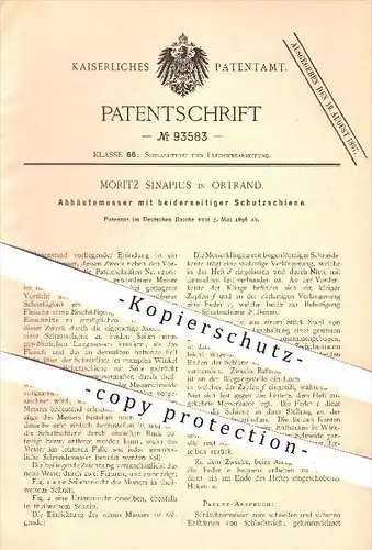 original Patent - Moritz Sinapius in Ortrand , 1896 , Abhäutemesser mit beidseitigem Schutz , Messer , Schlachterei !!!