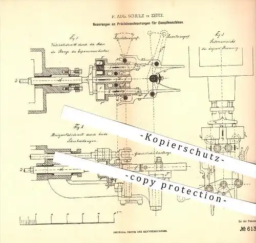 original Patent - F. Aug. Schulz in Zeitz , 1878 , Präzisionssteuerungen für Dampfmaschinen , Steuerung , Dampfmaschine