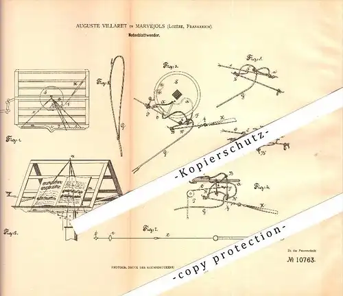 Original Patent - Auguste Villaret à Marvejols , Lozere , 1879 , Fiche Turner !!!