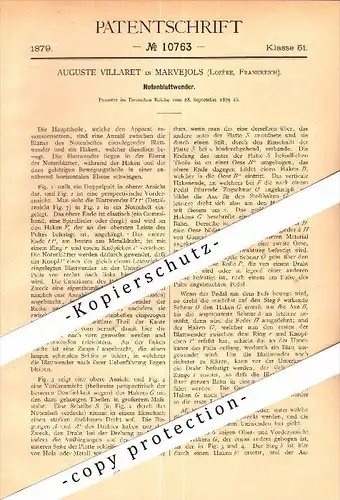 Original Patent - Auguste Villaret à Marvejols , Lozere , 1879 , Fiche Turner !!!