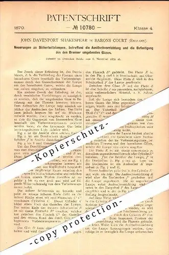 Original Patent - John Davenport Shakespear in Barons Court , 1879 , safety lights , England , London !!!