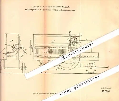 Original Patent - Th. Mensing in Fallersleben-Sülfeld b. Wolfsburg , 1878 , Strohschüttler für Dreschmaschine !!!